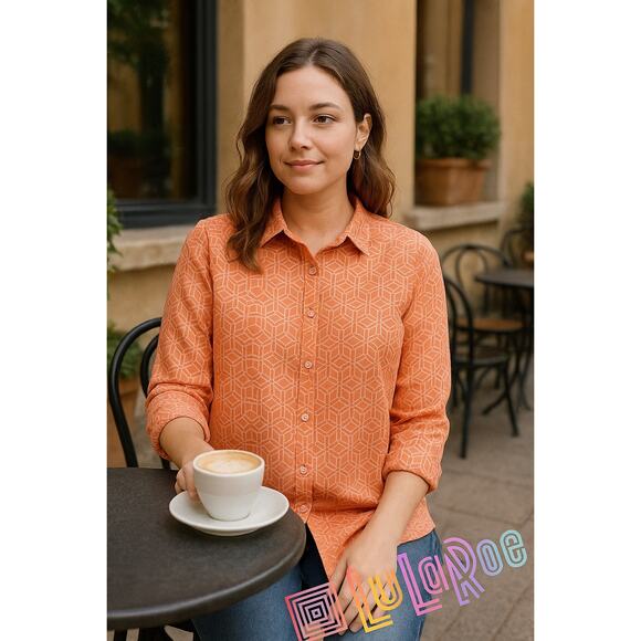 LuLaRoe Tops - NWT LuLaRoe Valentina Top in Orange & White Sz. L